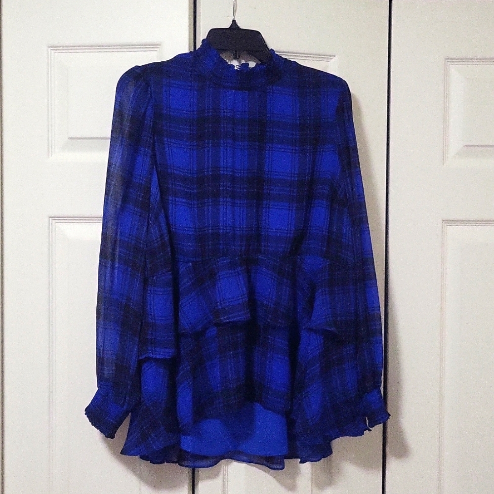 NWT Torrid blue/black plaid peplum blouse
